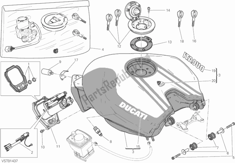 Tutte le parti per il Serbatoio del Ducati Superbike Panigale R USA 1199 2017